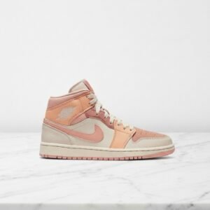 Buty Air Jordan 1 Mid Apricot Orange na co dzień, unisex, wygodne, zamszowo skórzane, brzoskwiniowo beżowe, DH4270-800