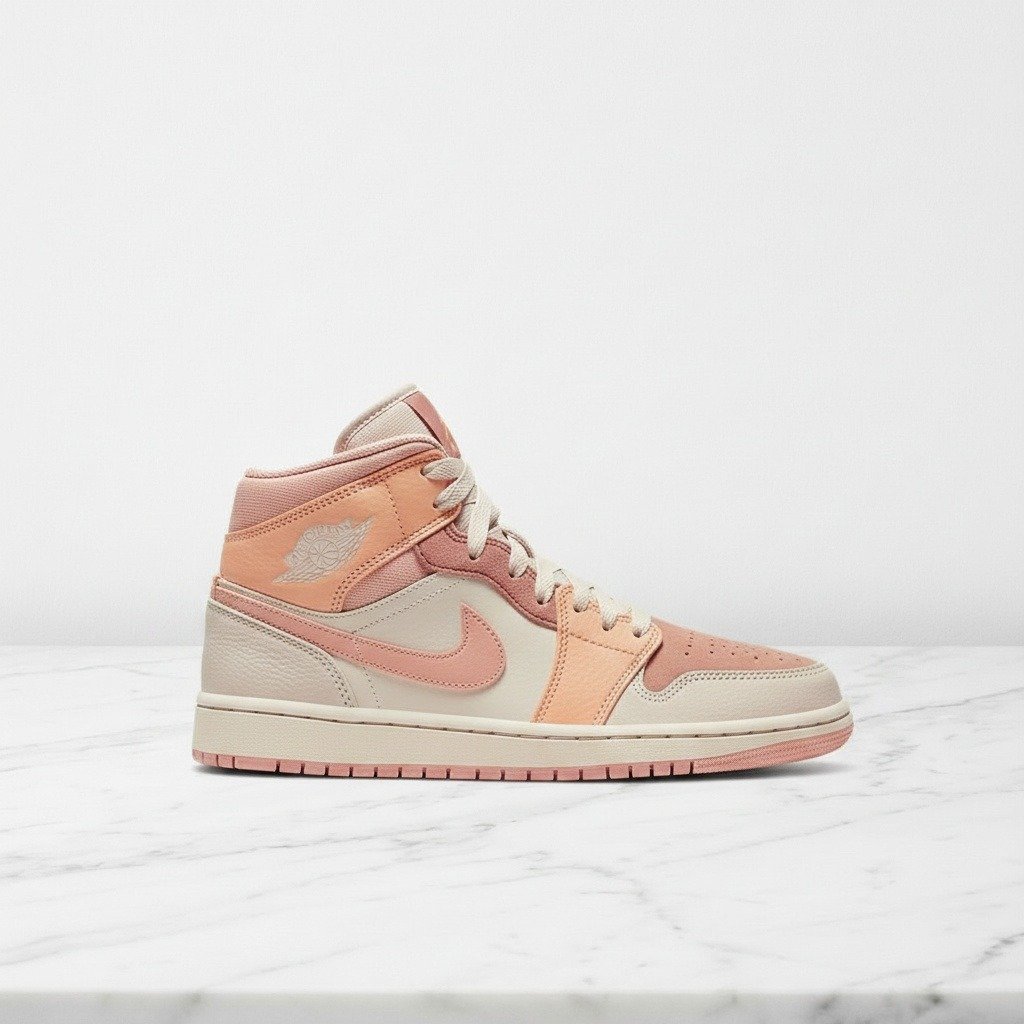 Buty Air Jordan 1 Mid Apricot Orange na co dzień, unisex, wygodne, zamszowo skórzane, brzoskwiniowo beżowe, DH4270-800