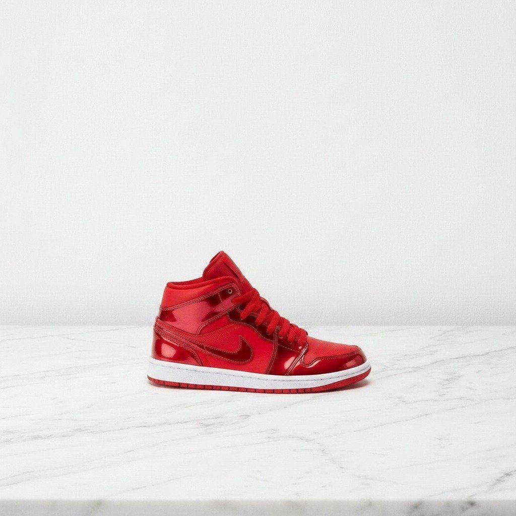 Buty damskie Air Jordan 1 Mid SE, czerwono-białe, wygodne na co dzień, skóra z lakierowanymi wstawkami, Air-sole w pięcie, DH5894-600
