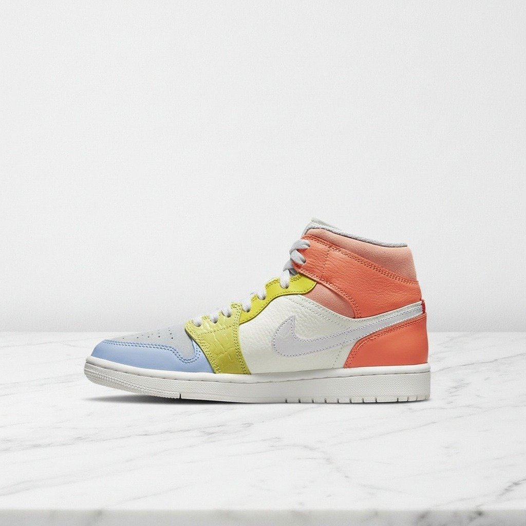 Buty Air Jordan 1 Mid To My First Coach na co dzień, wygodne sneakersy unisex, pomarańczowo-żółte, skóra i zamsz DJ6908-100