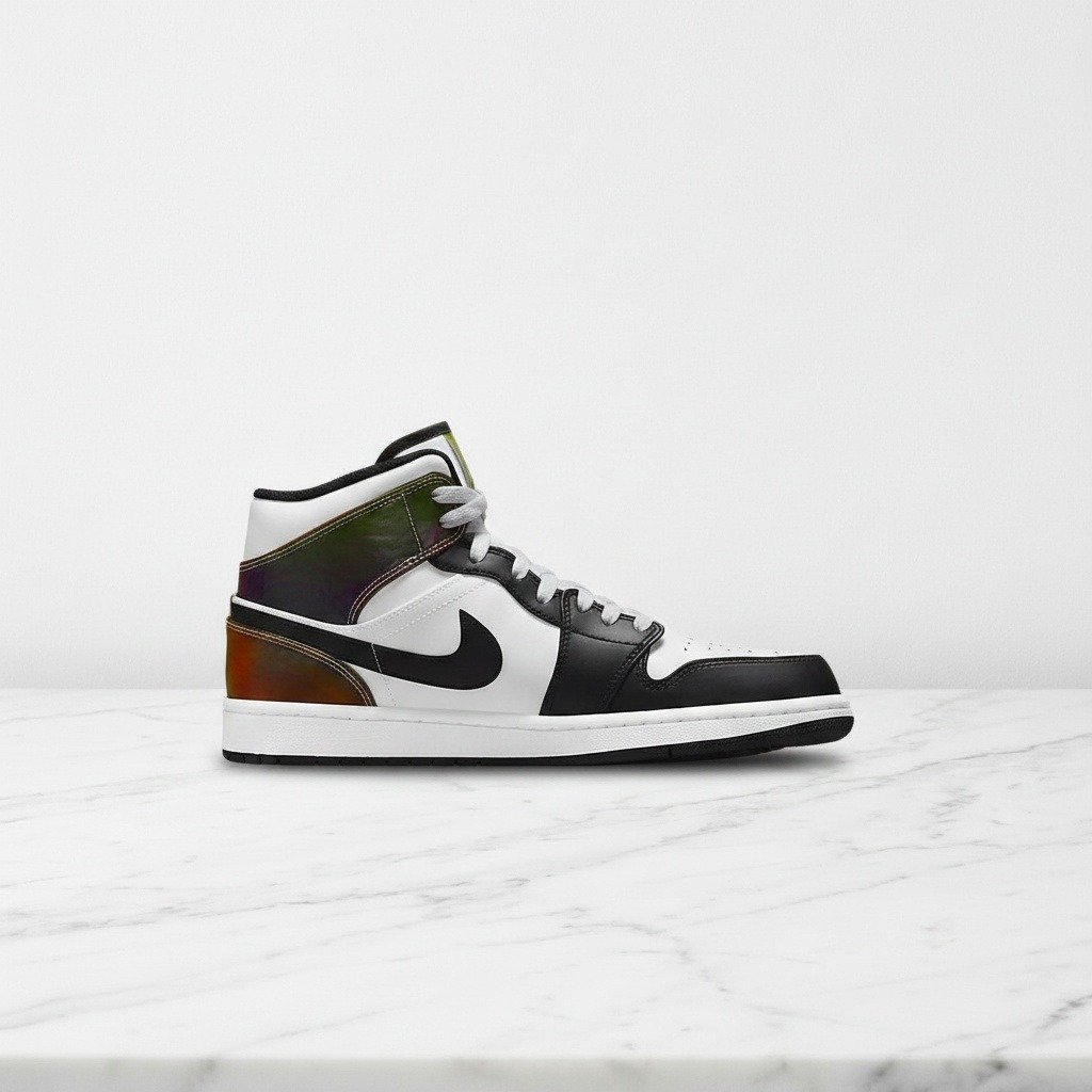 Buty Air Jordan 1 Mid SE na co dzień, czarno-białe z opalizującym wykończeniem, unisex DM7802-100