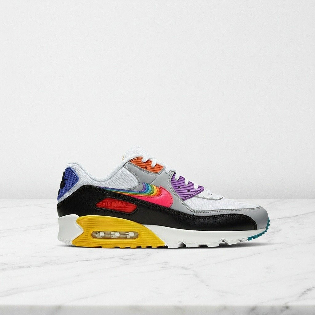 Nike Air Max 90 Betrue na co dzień, wygodne sneakersy unisex, biało wielokolorowe, skóra i siatka, poduszka Max Air, CJ5482-100