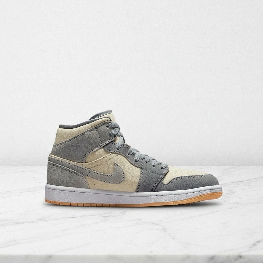 Buty Air Jordan 1 Mid SE Coconut Milk na co dzień, unisex, wygodne sneakersy z zamszem, szaro-kremowe, pasują do wielu stylizacji, DN4281-100