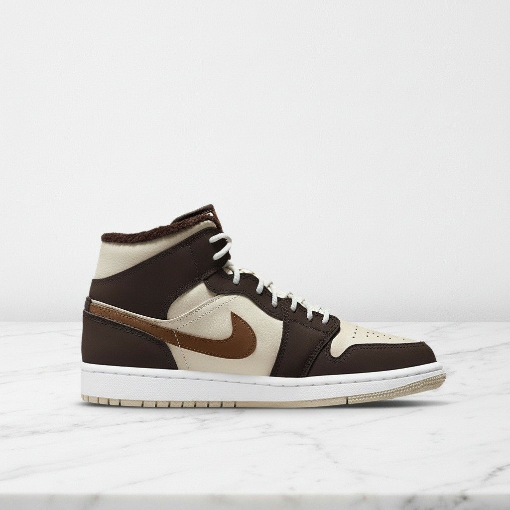 Buty Air Jordan 1 Mid SE dla niej i dla niego, brązowo beżowe, ciepłe futerko w środku, wygodne na co dzień, DO6699-200