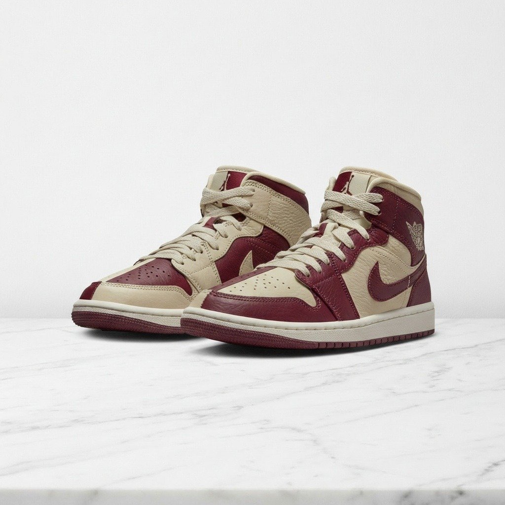 Buty Air Jordan 1 Mid SE dla niego, bordowo beżowe, skórzane, wygodne na co dzień, męskie DR0501-200